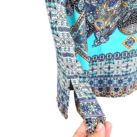 Cynthia Rowley Flowy Blue Green Floral Paisley V Neck Sleeveless Top - Picture 3 of 7